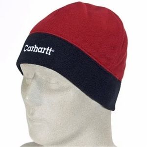 Carhartt Two-Tone Fleece Lined Beanie Hat Dark Red Textured